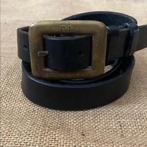Ralph Lauren MCMLXVII Black Leather Belt Brass Tone Hardware  32